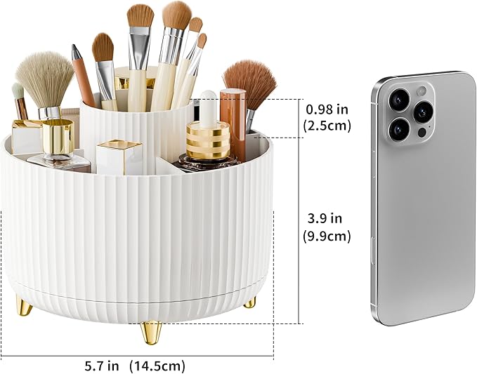 fanado 360° Rotate Makeup Brush Holder Organizer, Makeup Organizers Countertop, Makeup organization and Skincare Storage for Vanity, Desktop, Bathroom (White-1)