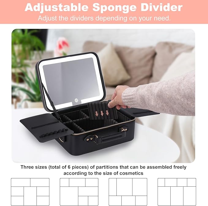Mocado Travel Makeup Bag with Mirror Makeup Case with Brushes Dividers