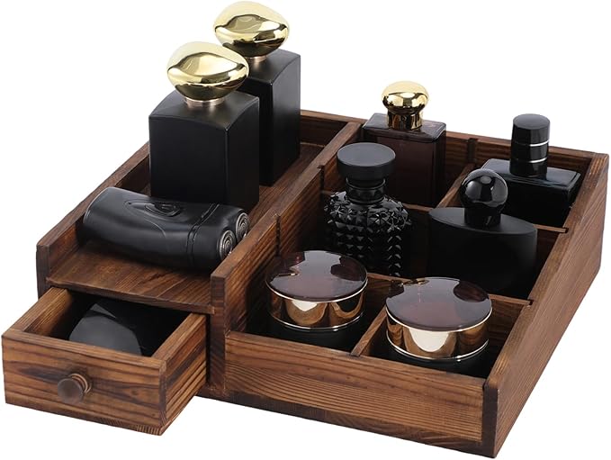 Organizer for Men,Bathroom Countertop Organizers,Perfume Organizer,Cologne Organizers,Bathroom Storage,Perfume Stand,Dresser Organizer,Desk Organizer,Gifts for Men,Adjustable Partition(Bourbon Brown)