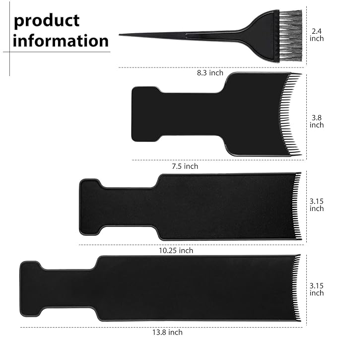 Mudder 4 Pcs Balayage Highlighting Board and Brush Kit 1 Hair Dye Brush and 3 Balayage Highlighting Board with Teeth Hair Foil Coloring Comb Paddle Bleach Kit for Women Hairstylist Accessories Tools