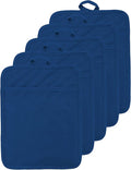 VEIKERY Oven Pot Holder with Pocket Cotton Heat Resistant Coaster Potholder Kitchen Hot Pad Oven Mitts for Cooking Square 7"x9"Set of 5 (Blue)