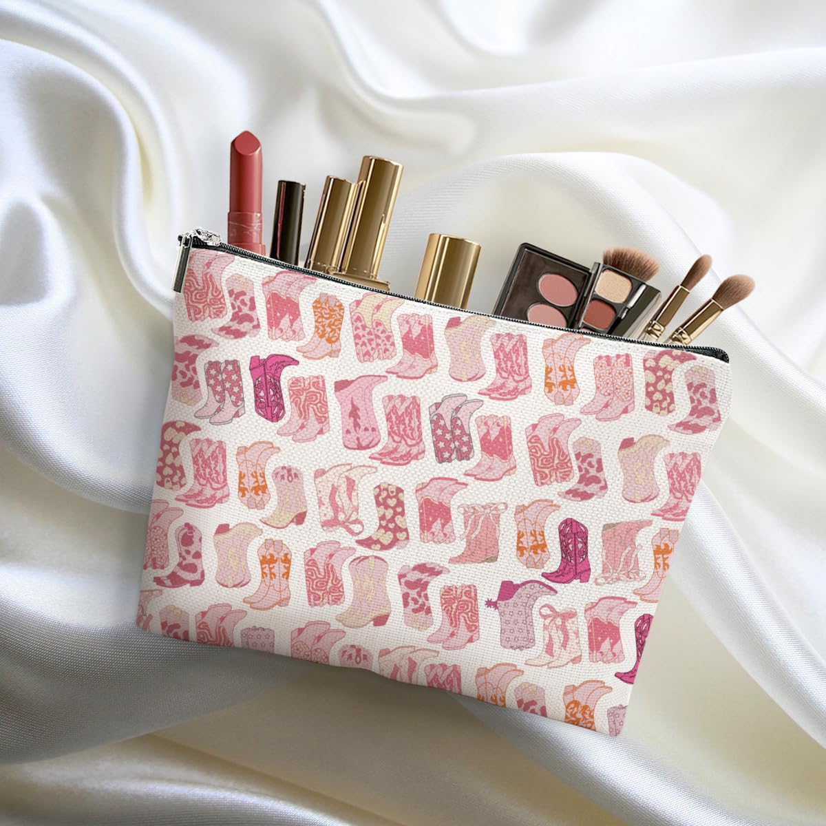 DHKG 2pcs Western Makeup Bag Western Gifts for Women Cosmetic Bag Cowgirl Gifts for Women, Girls Sister, Pink Boots Cowboy Boots Gift Christmas Birthday Gift, Cowgirl Stuff