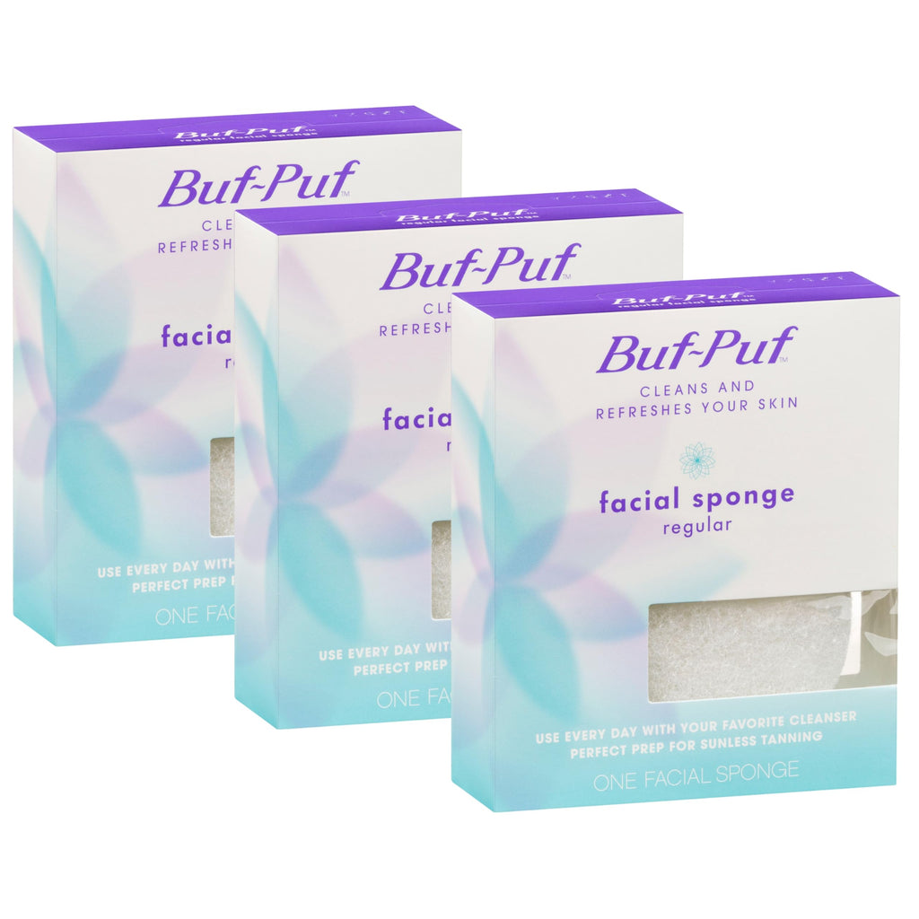 Buf-Puf Facial Sponge, Dermatologist Developed, Removes Deep Down Dirt & Makeup That Causes Breakouts and Blackheads, Reusable, Exfoliating, White, 3 Count