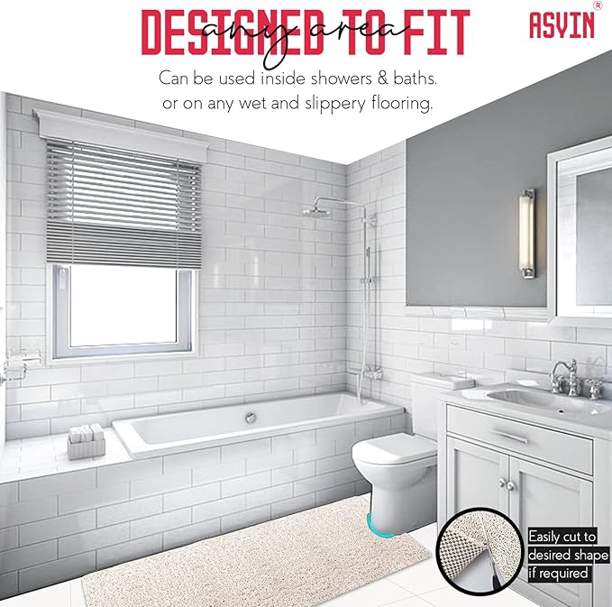 Asvin Soft Textured Bath, Shower, Tub Mat, 24x16 Inch, Phthalate Free, Non Slip Comfort Bathtub Mats with Drain, PVC Loofah Bathroom Mats for Wet Areas, Quick Drying