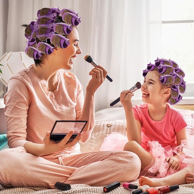 WILLBOND 141 Pcs Hair Rollers Set Include Plastic Hair Rollers with Pins and Clips(Purple)