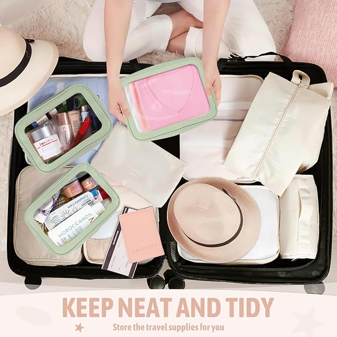 YOPCDJ 6PCS Clear Toiletry Bag,TSA Approved Travel Pouch with Zipper for Cosmetics and Toiletries，Diaper Bag Organizer Pouch Set, Purse Organizer and Clear Car Bag for Women and Kids