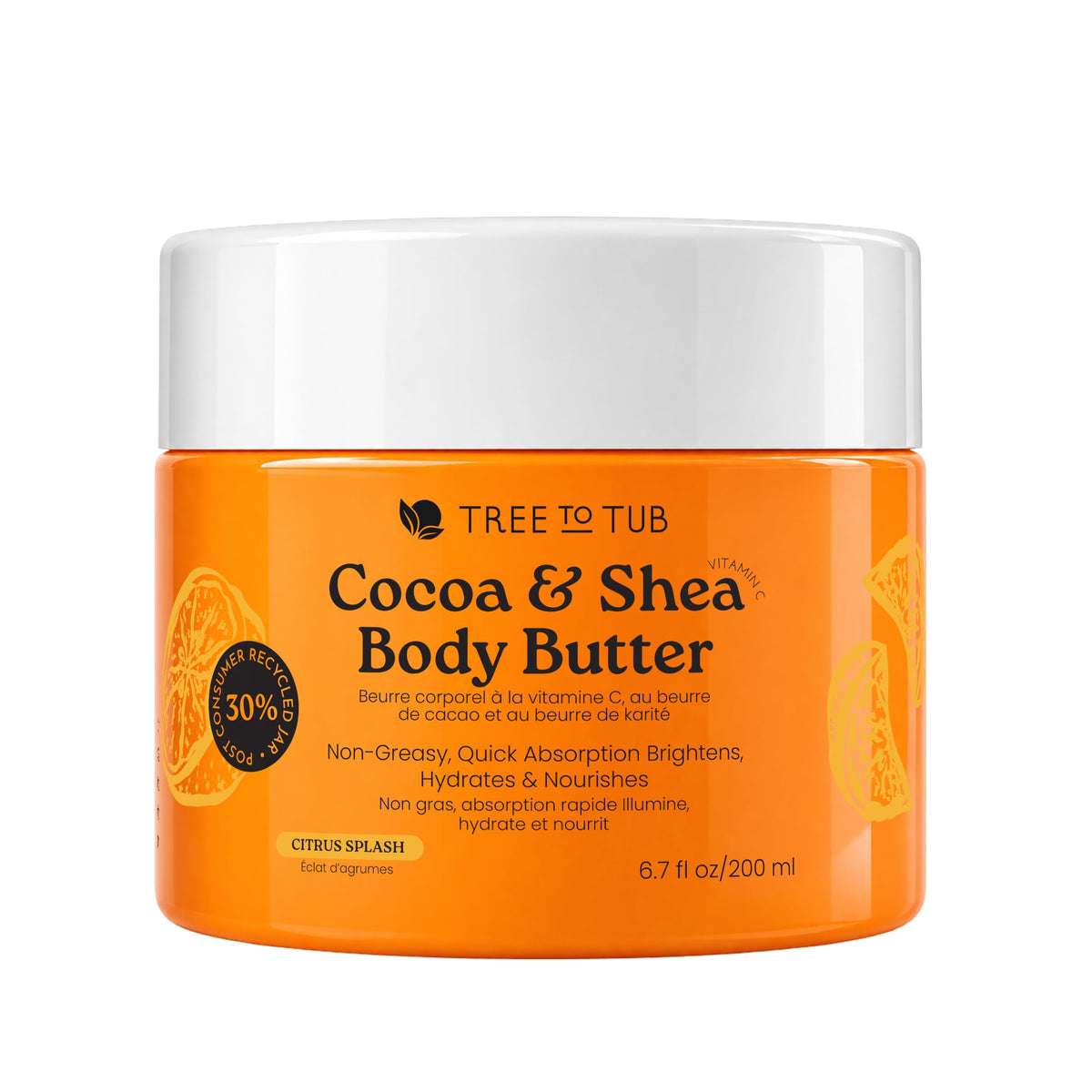 Tree To Tub Citrus Cocoa Shea Body Butter, Hydrating, Dry Skin, 6.7 Fl Oz