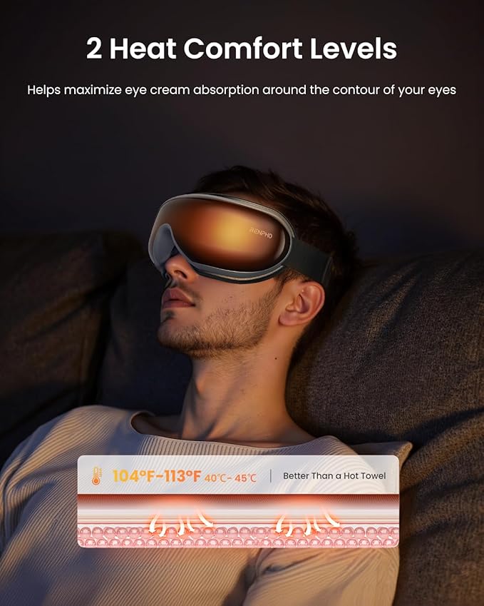 RENPHO Eye Massager with Heat, FSA Eligible HSA,Gifts for Men,Women,Eyeris 1 Eye Massager with Remote, Sleep Mask for Relieves Head Tension, Soothe & Refresh, Enhance Rest, Black