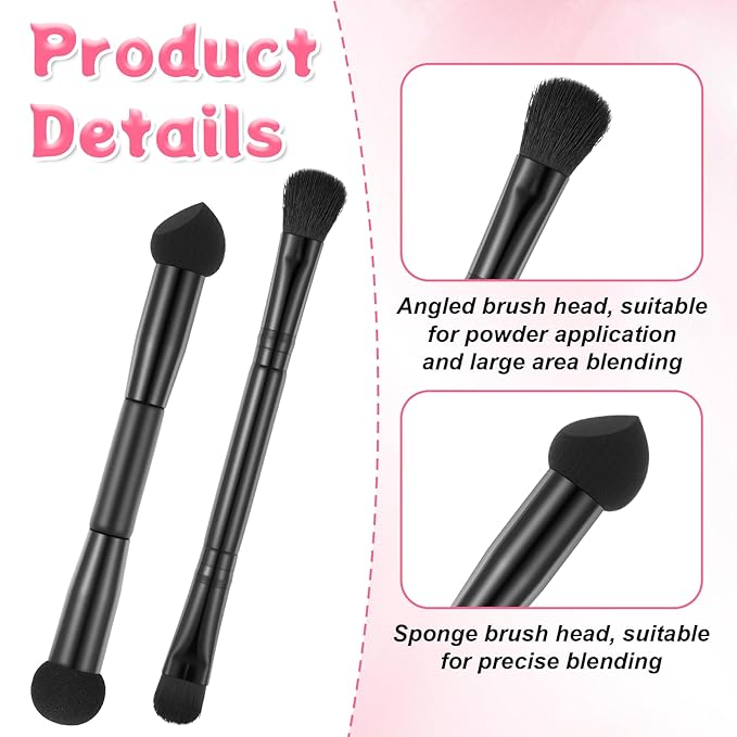 2 Pcs Dual-Ended Hairline Powder Brush, Hairline Concealer Brush Set with Sponge Tip and Contour Tip for Covering Hair Root Travel Makeup Brushes Set for Concealer, Contour, Root Touch Up