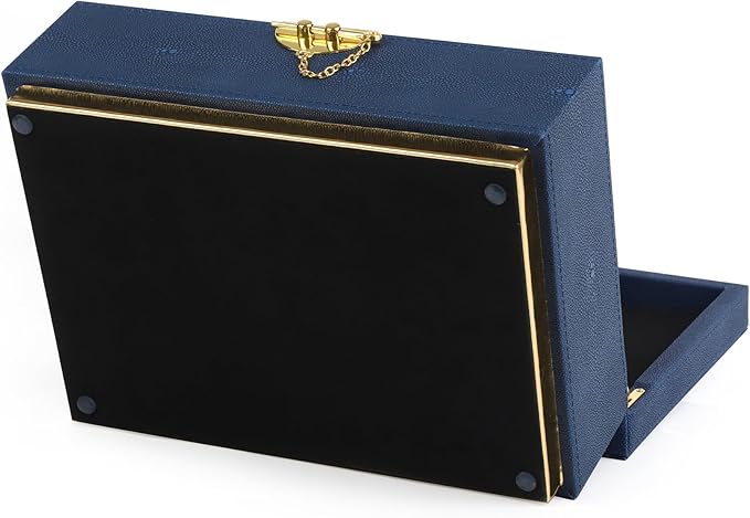 HofferRuffer Elegant Faux Leather Decorative Box, Storage Jewelry Box Organizer, Large Dresser Cosmetic Organizer Holder, Classic Jewelry Accessory Organizer, 11x8x4.8 inches (Blue)