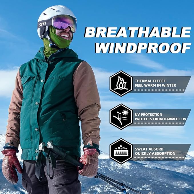 ROCKBROS Cold Weather Balaclava Ski Mask for Men Windproof Thermal Winter Scarf Mask Women Neck Warmer Hood for Cycling (Deep Green)
