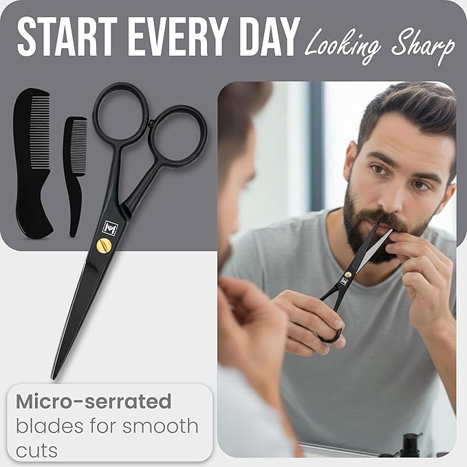 WAJEES Beard & Mustache Scissors –5" Stainless Steel Grooming Kit with Case