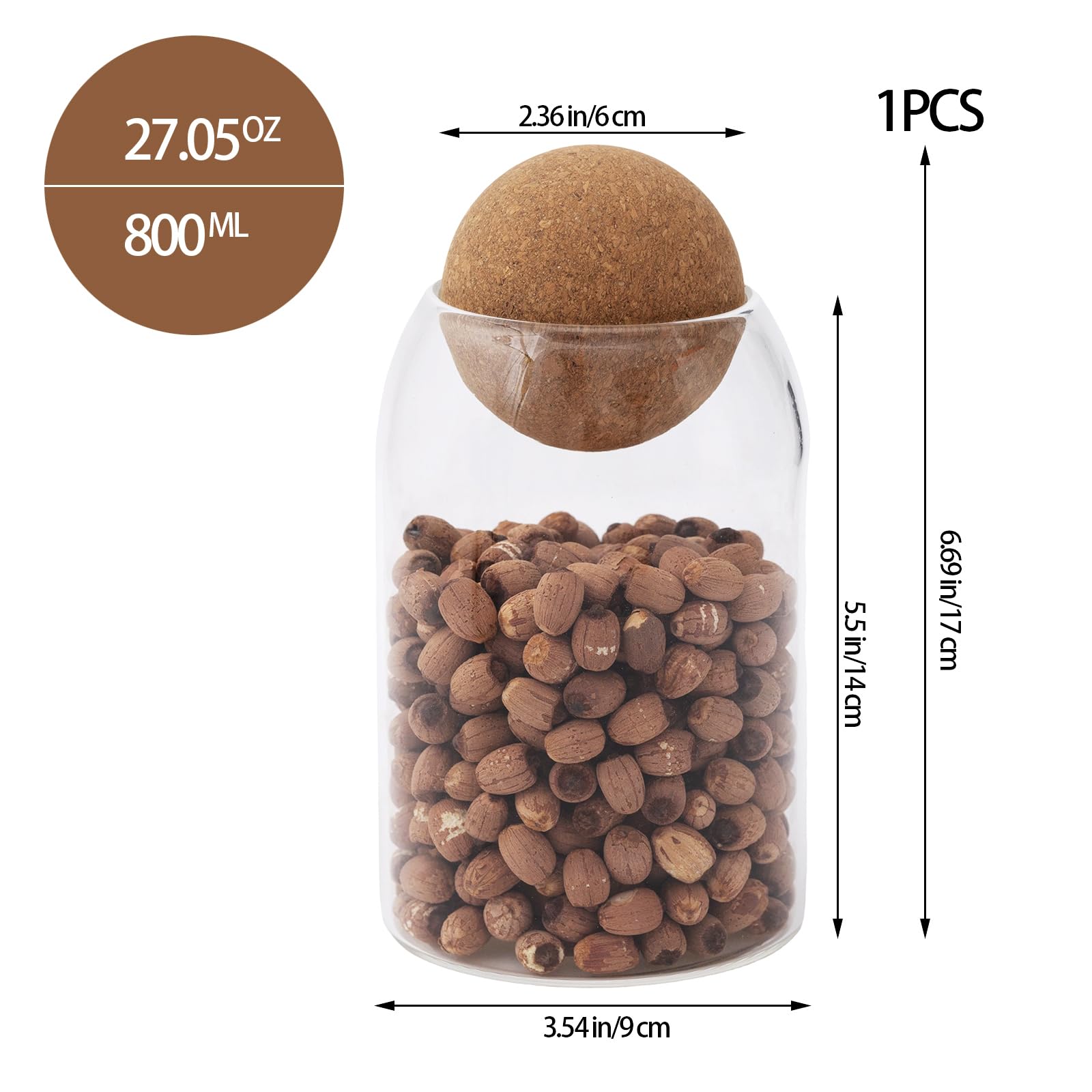 NovaPuff 1 Pack 6.69 In Glass Storage Container, Ball Cork Jar Decorative Organizer, Cute Canister for Tip Change Sugar/Cotton Swab Holder