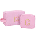 MONSTINA Personalized Initial Makeup Bag| Toiletry Bag for Girls&Women,Make Up Case for Girlfriend Bridesmaid Wife,Birthday Gift for Her Cute,2PCS,Pink C