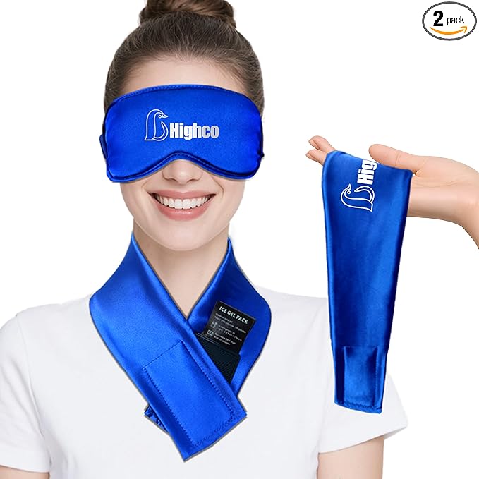 2PCS Cooling Eye Mask and Neck Ice Wrap,Cold Gel Eye Ice Pack for Sleep,Cooling Mask for Eyes,Reusable Ice Eye Patch Cold Compress for Puffy Eyes,Headache,Dark Circles,Migraines Relief,Blue