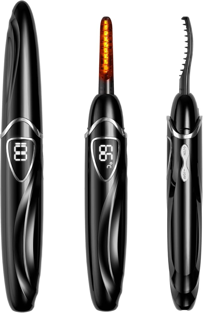 EYECURL Heated Eyelash Curler, Heated Lash Curler, Accurate Temperature Control Electric Eyelash Curler Heated - Intelligent Power Off, Natural Makeup (Black/Silver, S600-148MM)