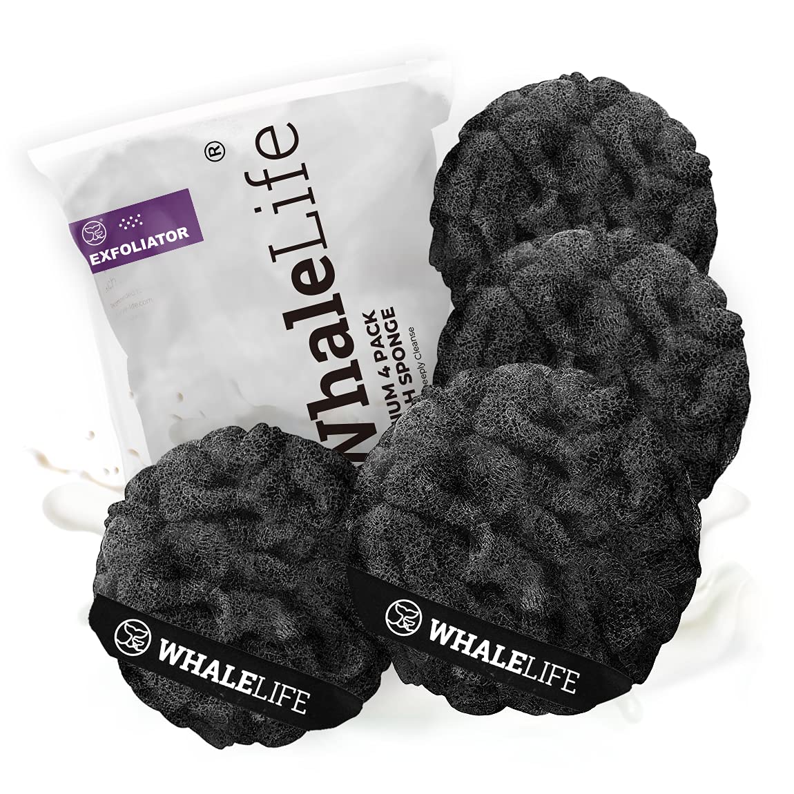 Bath Loofah Sponge for Shower - Body Scrubber 4-Pack Gray Blue Green Purple