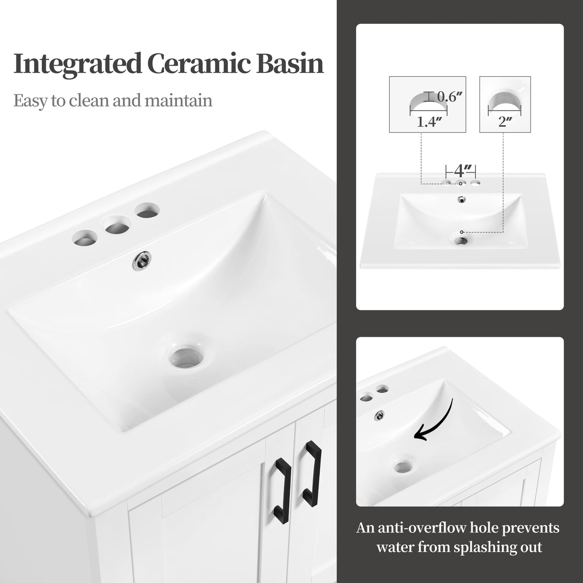 Yaheetech 24" Bathroom Vanity with Sink, 2 Doors & 1 Drawer Cabinet, White