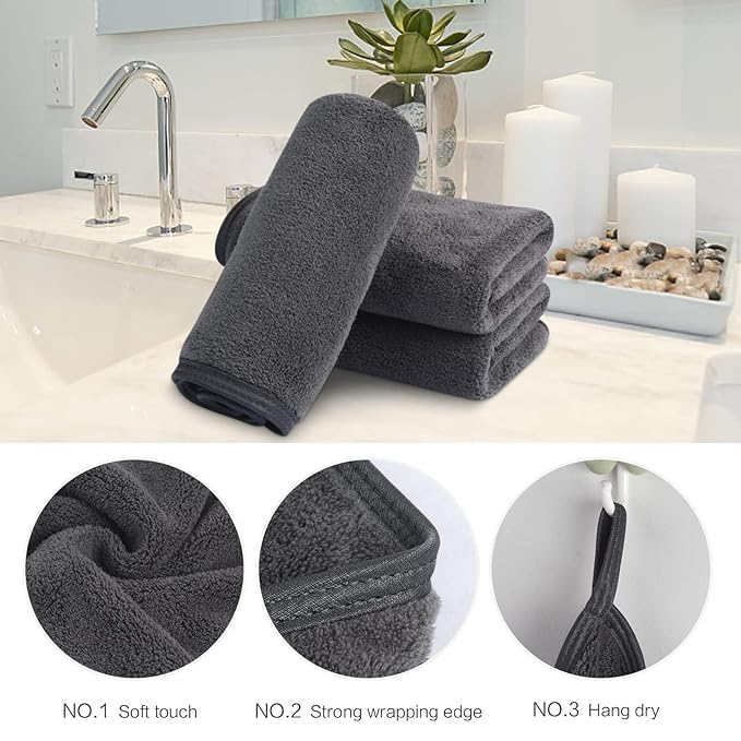 SINLAND Absorbent Coral Velvet Washcloth Ultra Soft Microfiber Face Towels 12 x 12 inch Multi-Purpose Face Cloths for Household and Sport