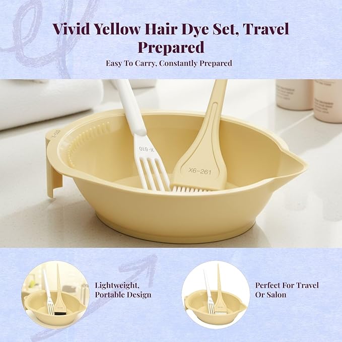 Generic Hair Dye Coloring Set Color Mixing Tool Professional Hair Coloring Bowl Soft Bristle Brush, Yellow