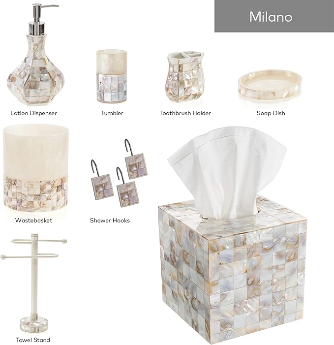 Milano Mother of Pearl Square Resin Tissue Box Cover with Bottom Slider