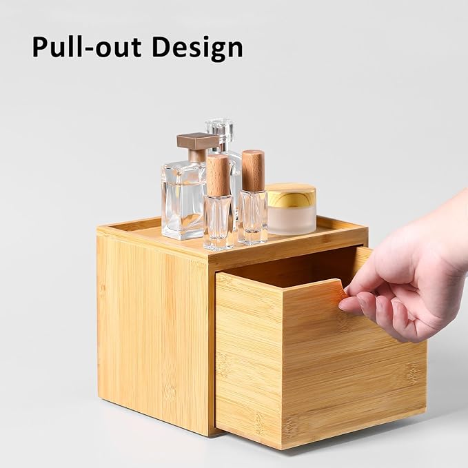 ZOBONETI Bamboo Disposable Face Towel Holder Compatible with Clean Towel XL, Wooden Clean Towels Xl Container with Drawer, Facial Towels Storage Box for Bathroom Countertop