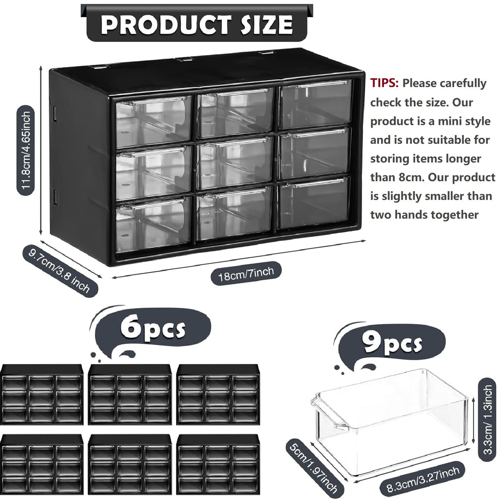 Amyhill 6 Pcs Mini Drawer Organizer Small Organizer with 9 Drawers Plastic Desktop Craft Storage Box for Office Home Room Jewelry Cosmetics Collection(Black)