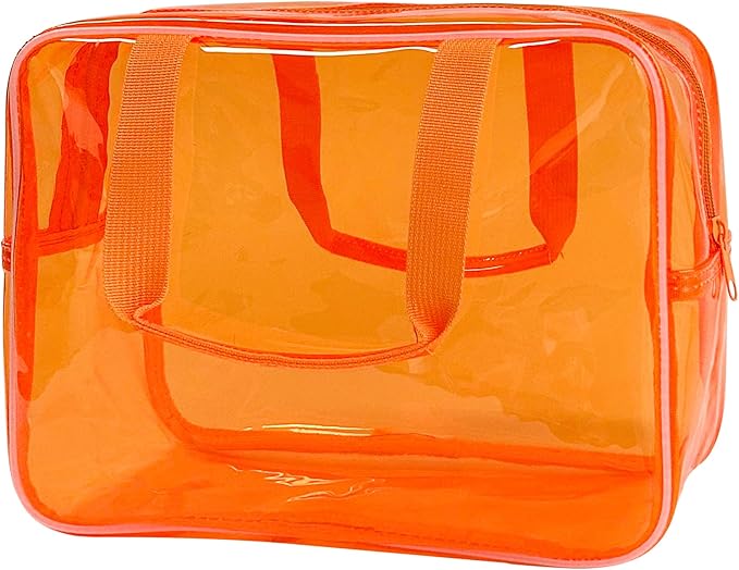 TotePrint PVC Clear Pure Color Transparent Large Zipper Cosmetic Pouch Travel Makeup Cosmetic Bag with Handle for Travel Bathroom Toiletry Organizer (A23014-101-2)