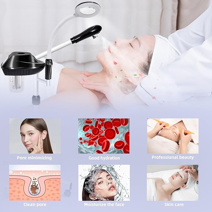 Takeashine Professional Facial Steamer, 2 in 1 Face Steamer on Wheels with 5X Magnifying Lamp for Deep Cleansing and Hydration, with Time Setting for Spa, Salon and Home Use