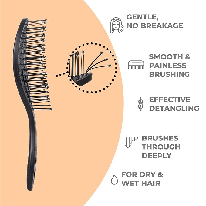 Ninabella Mini Spiral Brush - Hair Brush Detangler for Women - Pro Shower for Curly or Thick Hair - Small Travel Detangling Vent Hairbrushes -Black