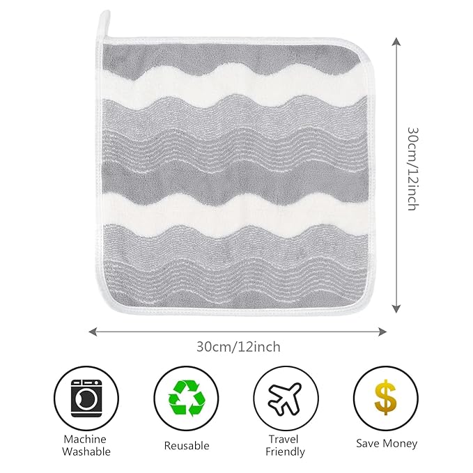 SINLAND Absorbent Coral Velvet Washcloth Ultra Soft Microfiber Face Towels 12 x 12 inch Multi-Purpose Face Cloths for Household and Sport