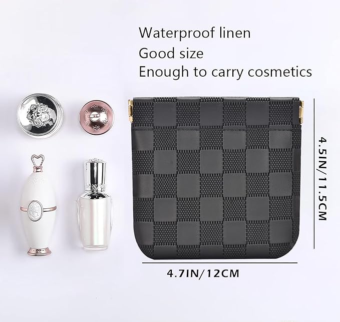 HIGH FIT Leather Pocket Cosmetic Bag for Purse,Coin Purse Lipstick Cosmetic Accessories Organizer, Travel Kit Storage Pouch,Waterproof Portable No Zipper Self-closing (Black+White/Small)