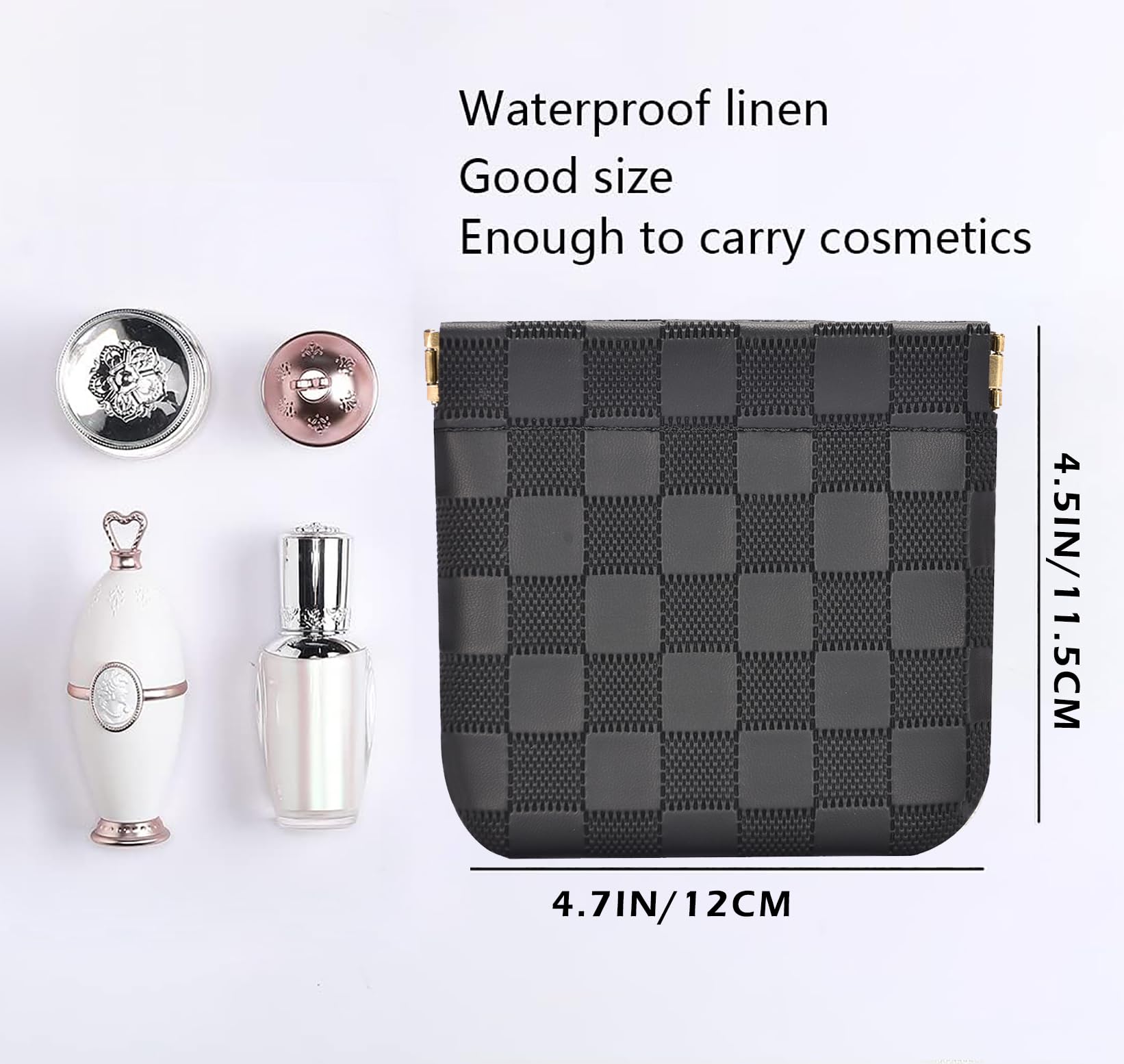 HIGH FIT Leather Pocket Cosmetic Bag for Purse,Coin Purse Lipstick Cosmetic Accessories Organizer, Travel Kit Storage Pouch,Waterproof Portable No Zipper Self-closing (Black+White/Small)