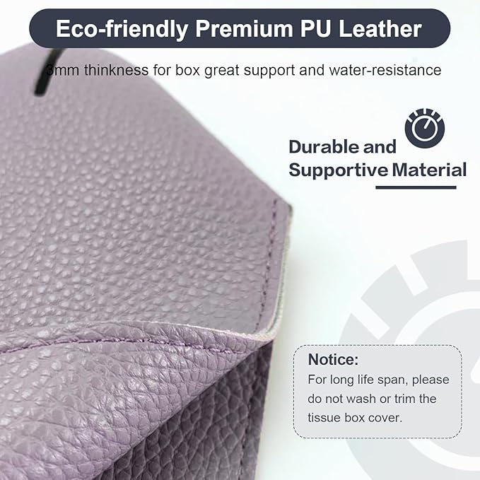 PENGLONG Tissue Box Cover 5X5X5'' PU Leather Tissue Holder Square Tissue Cube Box Organizer for Bathroom Vanity Countertop, Car, Night Stands, Office, Home, Kitchen (2Pack, Light Bray Purple)