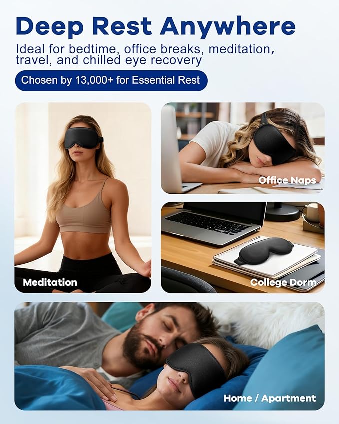 3D Cooling Gel Weighted Eye Mask for Puffy Eyes & Sleeping, Fsa Eligible Items Hsa, 6oz Gel-Weighted Blackout Sleep Mask, No Eye Pressure, Cold Relief for Migraines, After Surgery & Travel