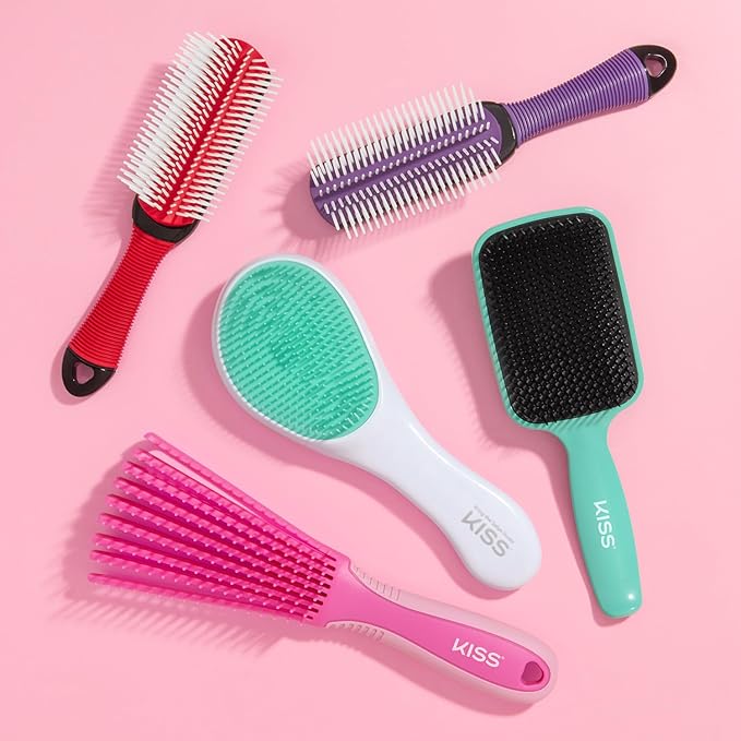 KISS Colors & Care Detangling Two-Tiered Teeth Brush - Reduces Hair Breakage, Double Bristles, Suitable For Wet or Dry Hair, Smooth & Sleek Results, Wide Paddle, Gently Massages the Scalp