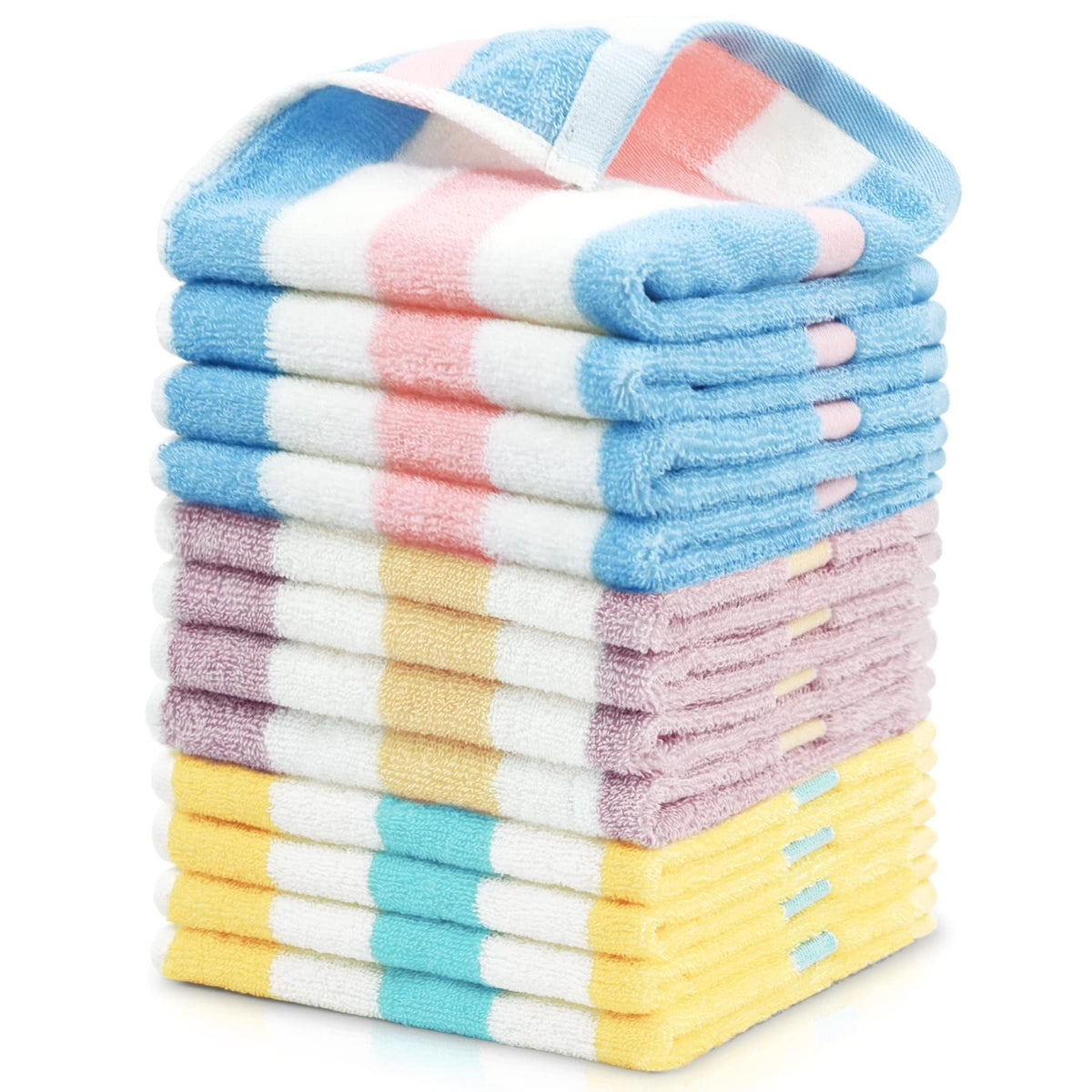 Jacquotha Washcloths Set, 100% Cotton, 12 Pack Wash Cloths, 13” x 13”