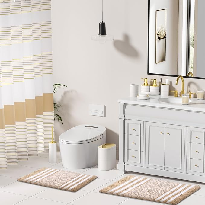 InnJoey Bathroom Set - Bathroom Sets with Shower Curtain and Rugs, 25PC Bathroom Accessory Set, White Bathroom Accessories Set with Trash Can, Soap Dispensers