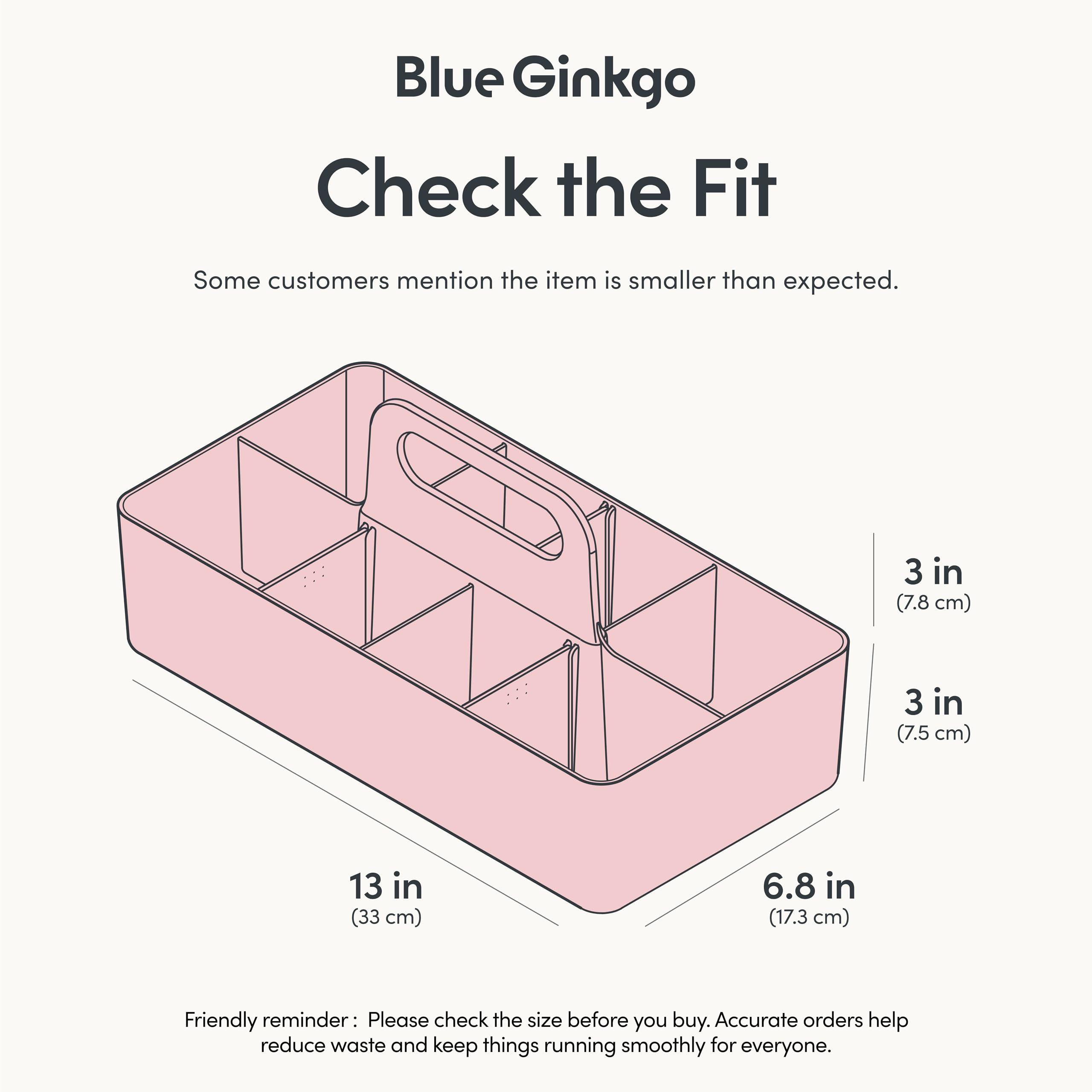 BLUE GINKGO Stackable Organizer Caddy, Long, Pink, Made in Korea