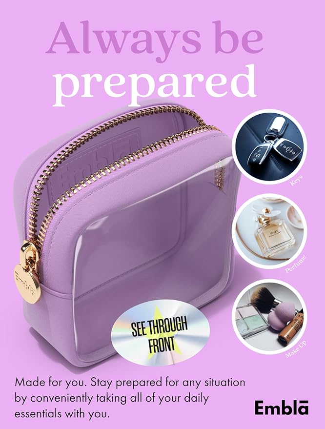 Embla Clear Small Makeup Bag for Purse Cute Mini Make Up Nylon Organizers Tiny Cosmetic Bags for Women Girls Little Toiletry Travel Pouches Zipper Skincare Pouch Organizer Purple