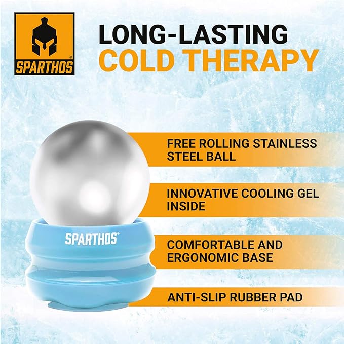 Sparthos Cold Massage Roller Ball - Fitness Cryosphere Massager - Cryo Cryocup Ice Massage Cups - for Muscle, Face, Body Muscles - Manual Polar Icing Cooling Balls - Recoup Message (Blue, 54mm)