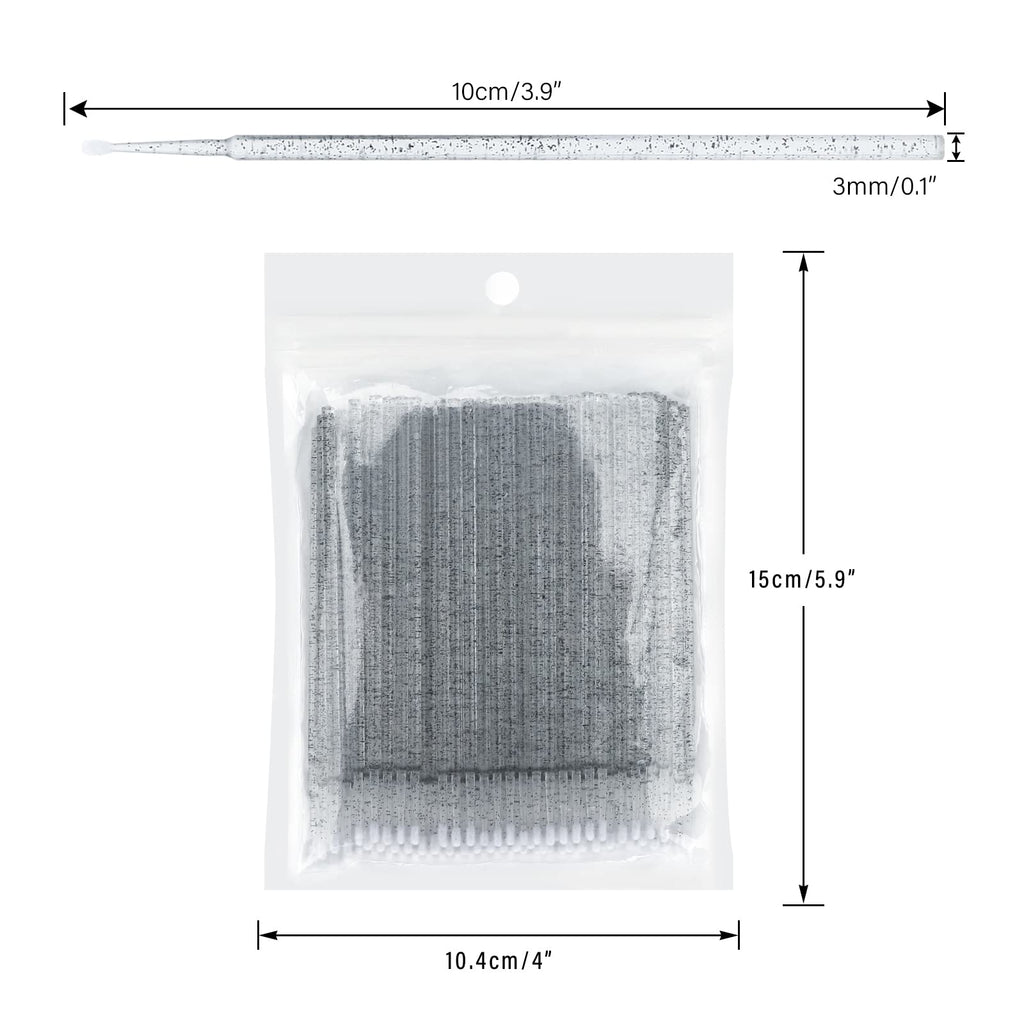 G2PLUS 500PCS Cotton Swabs, Crystal Black Disposable Micro Applicators Brush for Makeup and Personal Care, Micro Swabs for Eyelash Extensions, Nails, Eyeliner (Head Diameter: 2.5mm)