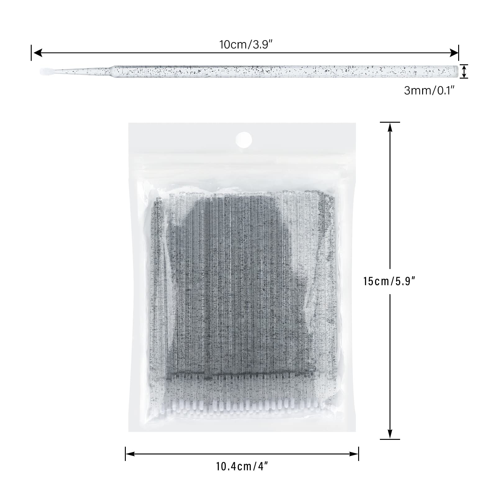 G2PLUS 500PCS Cotton Swabs, Crystal Black Disposable Micro Applicators Brush for Makeup and Personal Care, Micro Swabs for Eyelash Extensions, Nails, Eyeliner (Head Diameter: 2.5mm)