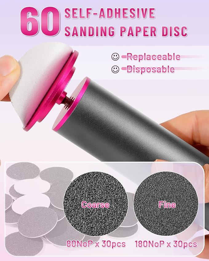 DERMAWAVE FSA&HSA Electric Callus Remover for Feet with 60 Sandpaper Discs, Adjustable Speed Professional Foot File Electric Heel Grinder Sander Pedicure Tool for Dead Skin
