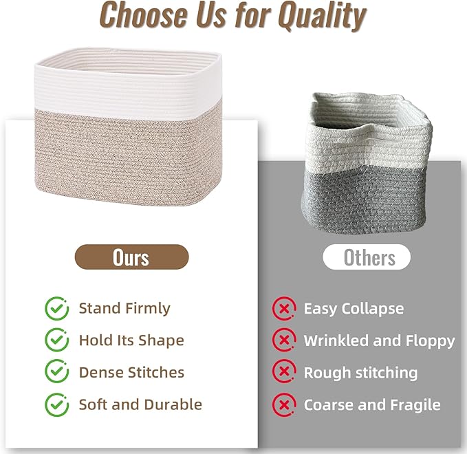 3 Pack Cube Storage Bin, 17”x12”x12” Cotton Rope Woven Baskets for Organizing Toys Clothes Towels, Square Gift Storage Baskets for Shelf, Nursery, Closet, Bathroom, Pantry (White & Jute)