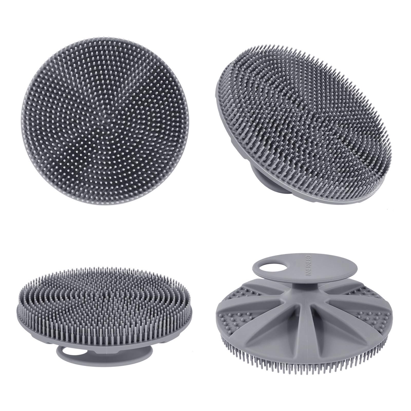 INNERNEED Food-Grade Soft Silicone Body Scrubber Shower Brush, Black+Gray