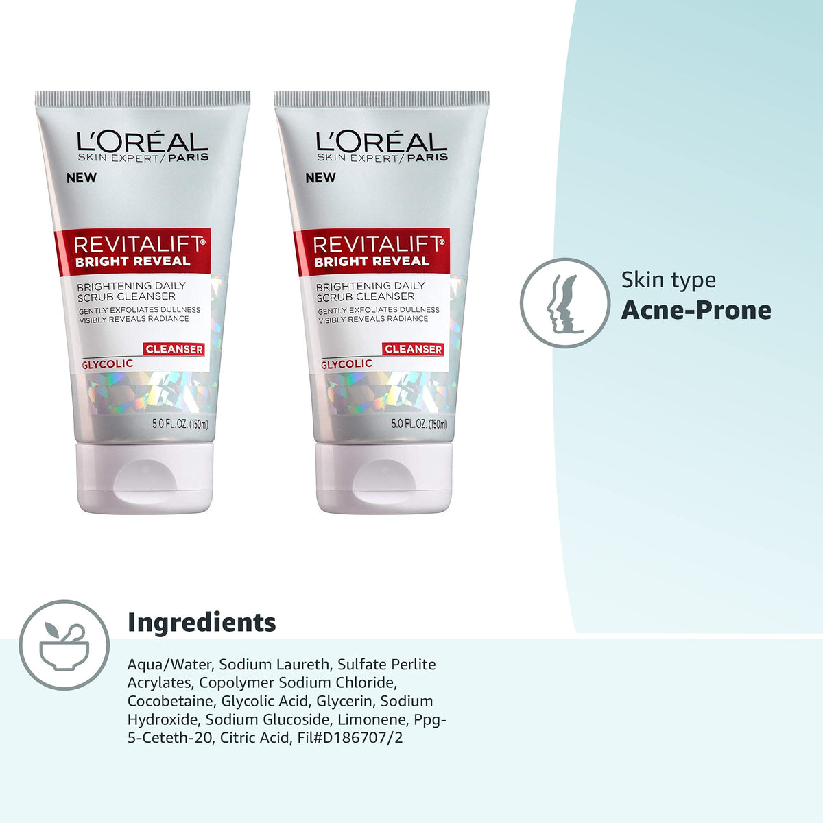 L'Oreal Paris Revitalift Bright Reveal Anti-Aging Facial Cleanser with Glycolic Acid 5 fl. oz (Pack of 2)