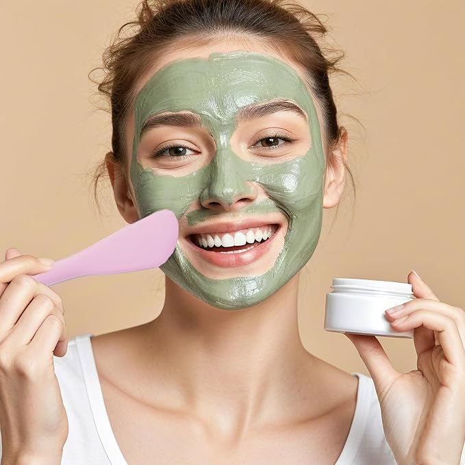 Pore Scrubber, Double-End Silicone Face Mask Brush Silicone Face Scrubber, 2Pcs Soft Mask Applicator Tool for Facial Mud,Facial Cleansing Brushes for Makeup Skincare Removal,Pink and Green