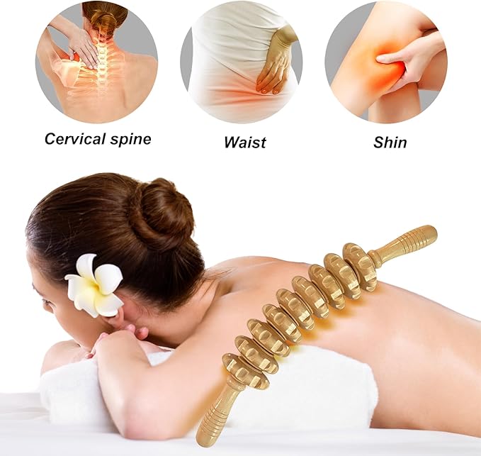Deston Manual Massage Stick, Curved Wooden Handheld Roller Trigger Point Massager for Fascia, Cellulite, Muscle & Abdomen, Body Therapy Massager, Belly Relief Tool, White