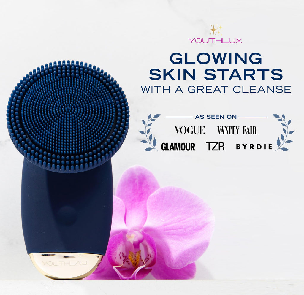 YOUTHLUX SoniGlow Silicone Face Scrubber/Facial Cleansing Brush – Electric Vibrating Skincare Scrubber Tool for Deep Pore Cleansing, Gentle Massage, Makeup Removal, Waterproof and Rechargeable (Navy)